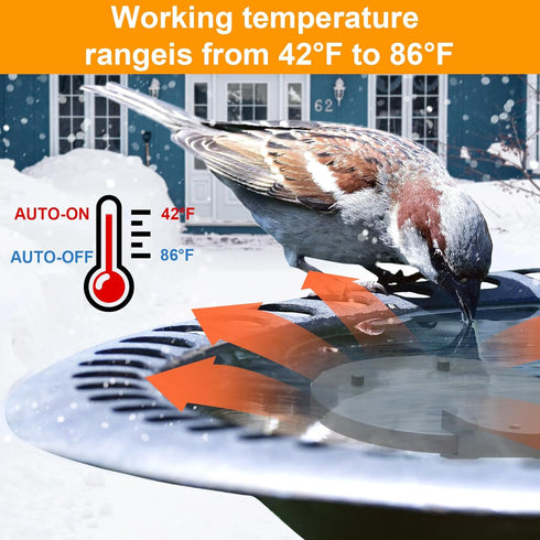 250W Chicken Water Heater w/Thermostat, Aluminum Cast Bird Bath Heater & Pond Deicer, Winter Trough Heater for Poultry