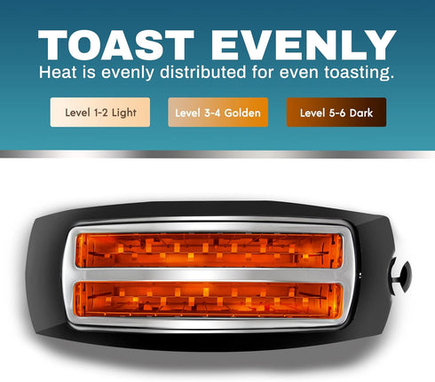 Elite Gourmet ECT4829B Long Slot 4 Slice Toaster, 6 Toast Settings Toaster Defrost, Reheat, Cancel Functions, Slide Out Crumb Tray, Extra Wide Slots for Bagels Waffles, Black by Elite Gourmet