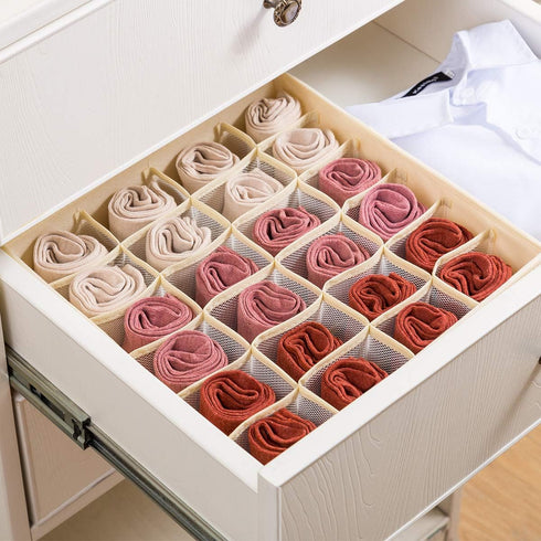 Qozary 2 Pack Socks Underwear Drawer Organizer, 24 Cell or 16 Cell Collapsible Storage Boxes
