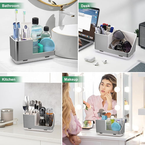Toothbrush Holders for Bathroom Countertop, Electric Toothbrush and Toothpaste Organizer, Brushed Silver