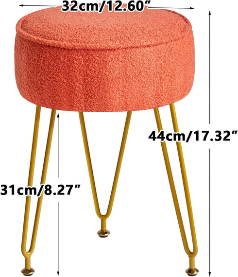 WBD009J IBUYKE Teddy Velvet Round Footrest Stool Ottoman, Makeup Vanity Stool Side Table, Velvet Dressing Table Seat
