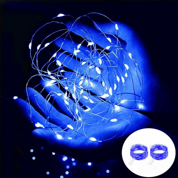 Ranlraka Blue Battery Operated LED String Lights 7Ft 20 LED Silver Copper Wire