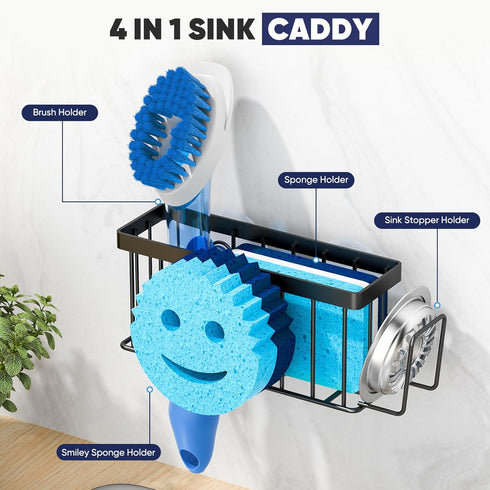 Face,4-in-1 1 MURLONG Sponge Holder for Kitchen Sink,Sink Caddy Smiley Sponge Holder with Suction Cups & PCS Adhesive