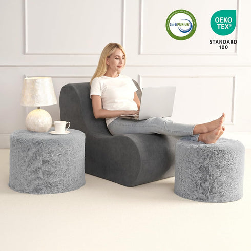 17 14, Hansleep Round Stuffed Pouf Ottoman x Foam Filled Faux Fur Ottoman Foot Rest for Chair with Washable Cover, Foot