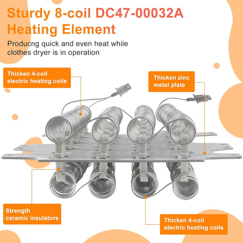 DC47-00032A Dryer Heating Element for Samsung, 3 Wire Dryer Element with 1000 Days Warranty