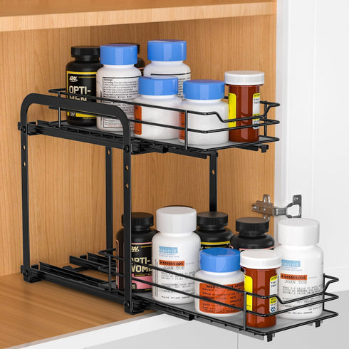 RCHYFEED Spice Organization for Cabinet, 2 Tier Pull Out Spice Rack for Seasoning Organizer, Height Adjustable Heavy