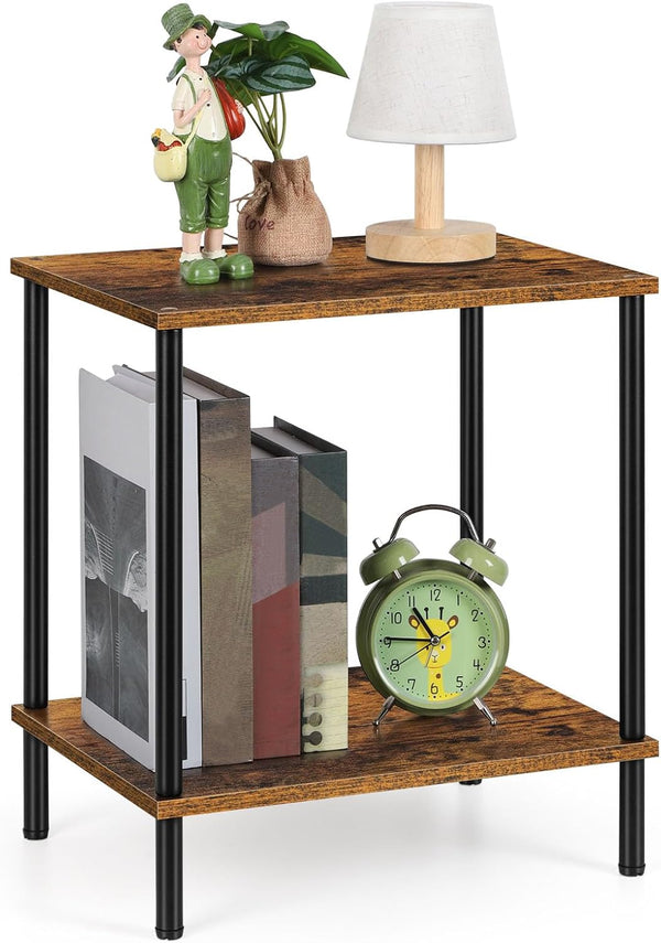 Small End Table 2 Tier Wood Metal Rustic Side Table Living Room