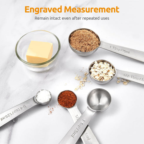 U-Taste Measuring Spoons Set of 5: 18/8 Stainless Steel for Dry and Liquid Ingredients