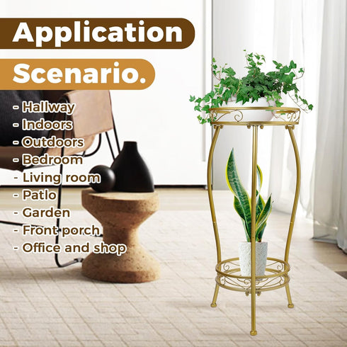 Stands2 27.1 inch Kavlium Plant Stand Indoor OutdoorTall Gold Metal Rustproof Stable Plant Tier Multiple Plant Rack
