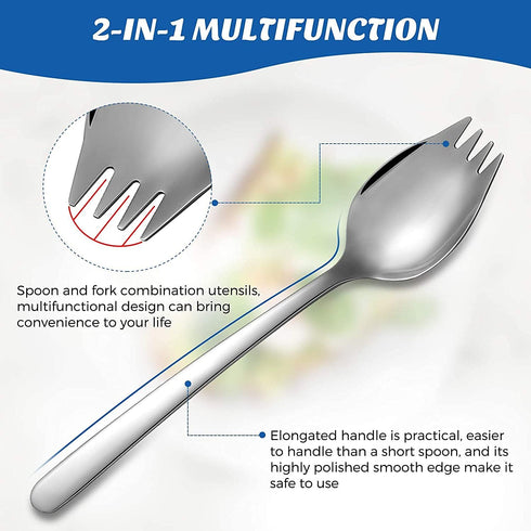 IQCWOOD 4-Pack Sporks, 18/10 Stainless Steel Forks, 7.4-Inch Long Handle Dessert Ice Cream Salad Flatware Set