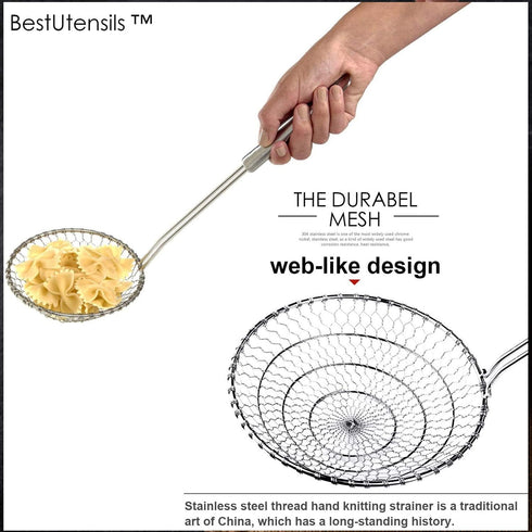 Best Utensils Asian Kitchen Stainless Steel Spider Strainer - Professional Wire Skimmer, 7-Inch Basket