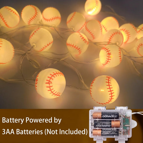 Myhimx 13.5Ft 20 Baseball String Lights Battery Operated, LED Baseball Decor Lights with Timer for Indoor Outdoor
