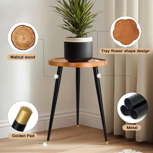 TableClr.1-Flower 16" KINNARY Plant Stand Indoor, Wood Plant Table Plant Holder with Raised Design,Heavy Duty Metal