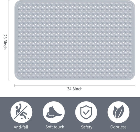 34.3" 23.3" Yolife Extra Large Shower Mat, L x W TPE Anti Slip Stand Up Shower Mat with Drain Holes and Suction Cups