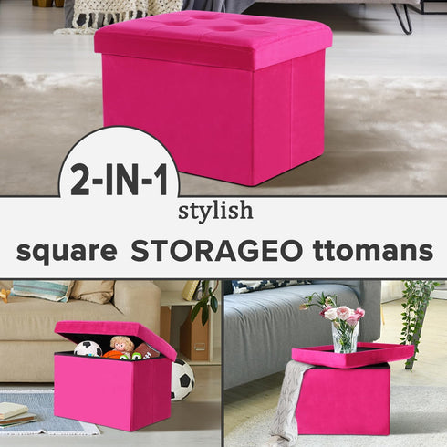 17x13x13in(ROSEO) LINMAGCO Storage Ottoman Folding Foot Stool Velvet Foot Rest with Padded Modern Ottoman with Storage