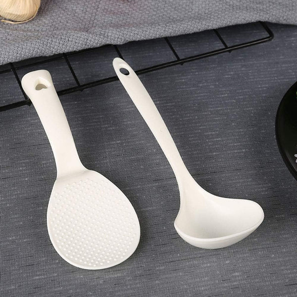 1pcs Standing Rice Paddle and 1pcs Soup Spoons, Non-Stick Rice Spoon, White
