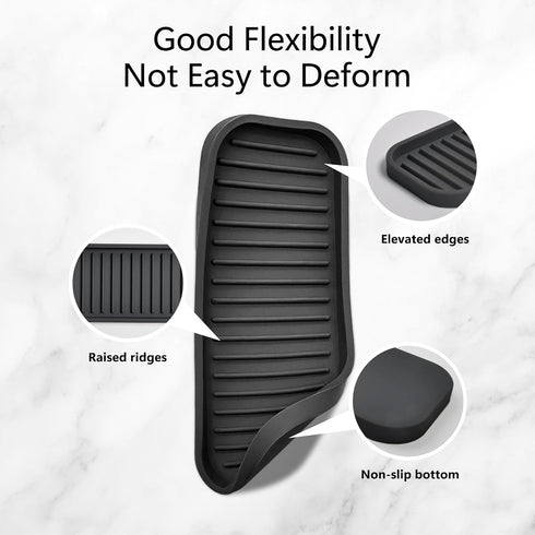 Silicone Sponge Holder Kitchen Sink Organizer Tray Dish Caddy with Soap Dispenser, Scrubber Spoon Holder (Black, 2 Pack)