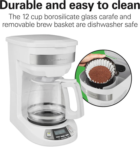 12 Programmable (46294J) Hamilton Beach Cup Drip Coffee Maker Machine, Regular & Bold Brew Options, Auto Pause
