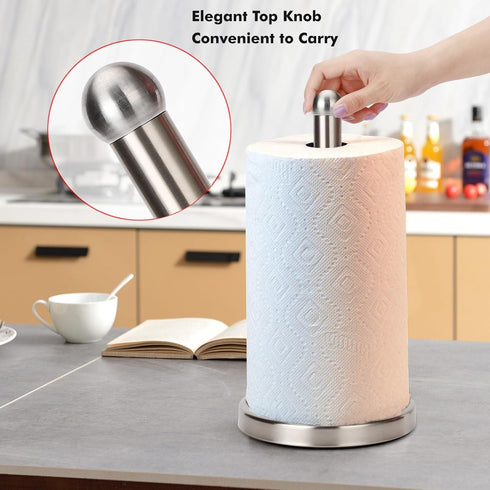 Sturdy Base Paper Towel Holder Stand, Fits Standard and Jumbo Sized Paper Towels for Countertop (Brushed Nickel)