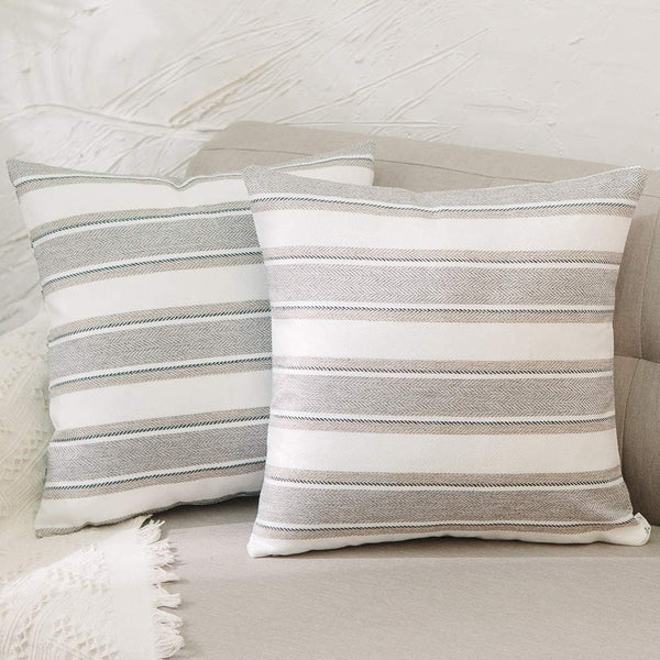 Stripe Throw Cushion Faux Linen Pillow Case, 24 x 24 inch, 2 Pieces for Home Decorative Naps