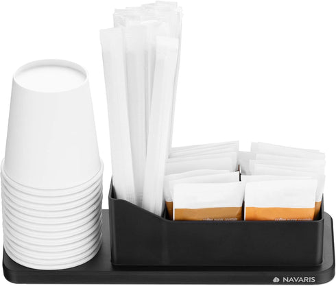 Navaris Small Coffee Station Organizer - Tea and Coffee Condiment Supplies Holder with Stacking Cup Storage