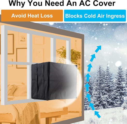 Heavy Duty 600D Oxford Air Conditioner Winter Cover for Outside Unit, AC Defender Cover (27.5Wx22.8Dx18.9H)