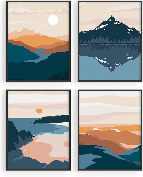 HAUS AND HUES Nature Wall Art Prints - Mid-Century Modern Landscape Mountain Decor