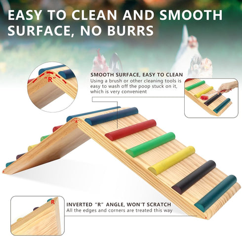 2 1 Rainbow Chicken Perch and Ramp Trainer, in Sturdy Wooden Chicken Roosting Bar, Baby Chick Toys for Brooder, Chicken