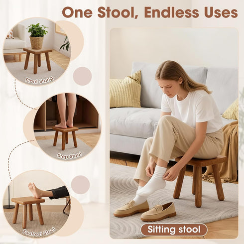 9 Inch Small Wooden Step Stool, multi-functional footstool, shoe changing stool, indoor plant stand, portable