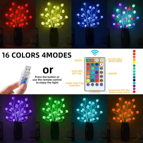 16 Valentine's Day Gift Rose Tree Lamp Color-Changing, Table Tree Light with Remote, Girls Gift for Mom Flower Lamp