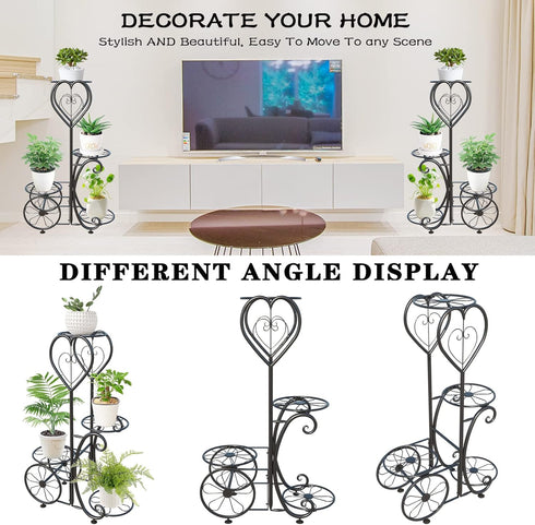 YisanCrafts 4 Plant Stand Indoor Outdoor - Metal Tier Flower Pot Holder Display Vertical Shelves Shelf - Wrought Iron