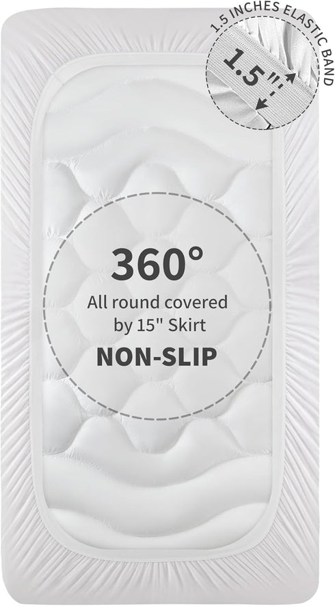 Quilted Fitted Mattress Pad, Fluffy Noiseless Cover for College Dorm, Cooling Comfort Topper, Twin