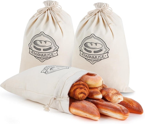 3-Pack Linen Bread Bags for Homemade Bread & Sourdough, 12x17.5 Inch Unbleached