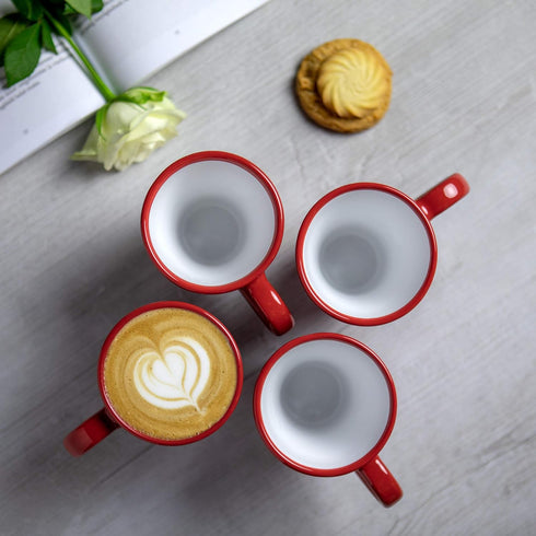 City to Cottage Handmade Red and White Polka Dot Ceramic Coffee Mug, 7 oz / 200ml, Unique Designer Pottery