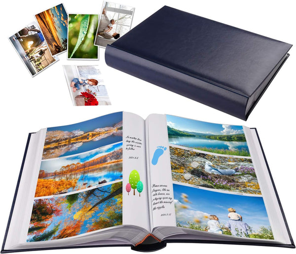 Photo Album for 4x6 Photos - Holds 402 Pockets with Memo Slip-in Pockets - Leather Cover Picture Book for Wedding