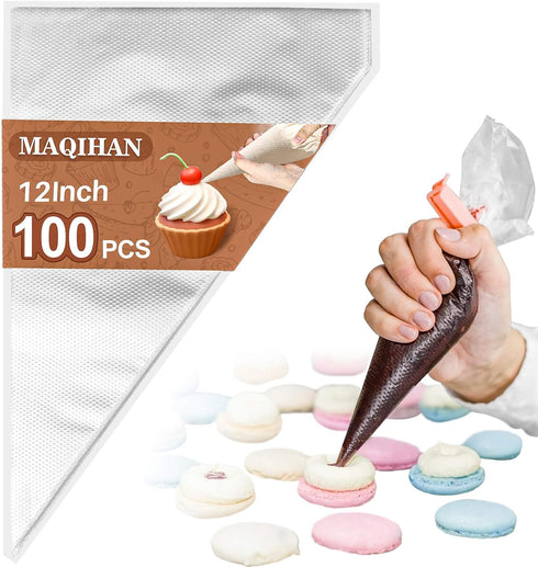 12 Inch Piping Bags Disposable, 100 Pastry Bags, Tipless Icing Frosting Bags for Cake, Cupcake, Cookie, Candy,