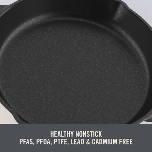 DASH Zakarian 9.5" Nonstick Cast Iron Skillet - Black with Pour Spouts for Searing, Baking, Grilling, Roasting