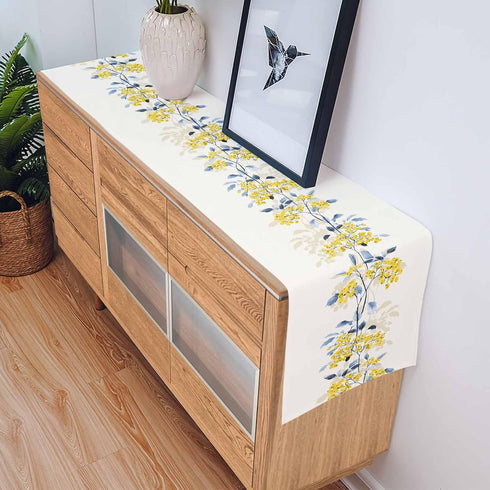 90 Inch Spring Table Runner, Summer Flower Wild Leaves Floral Holiday Dinner Party Decoration for Dining Room