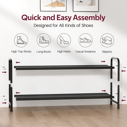 2-Tier Closet, 18-Pairs SLEEPING LAMB Long Shoe Organizer for Stackable Wide Shoe Rack Holds Low Shoe Shelf Storage