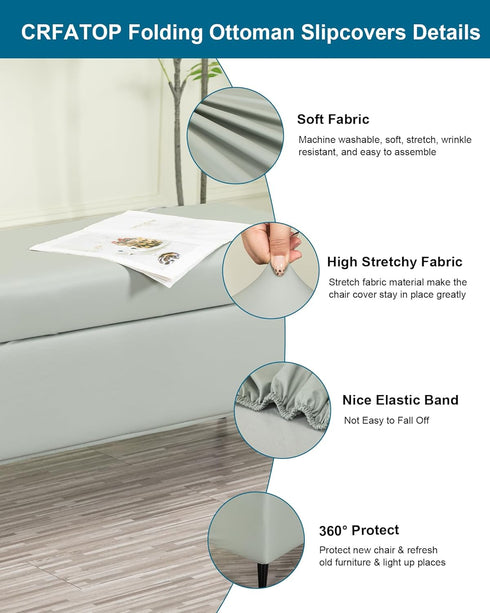 CRFATOP Waterproof PU Ottoman Stool Cover Stretch Folding Storage Footstool Bench Slipcovers Upholstered Foot Chest