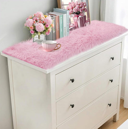 12x36 inch, Pink Table Runner Soft Fluffy Faux Fur Dresser Scarf for Bedroom, Coffee Table, Small Nightstand Cover