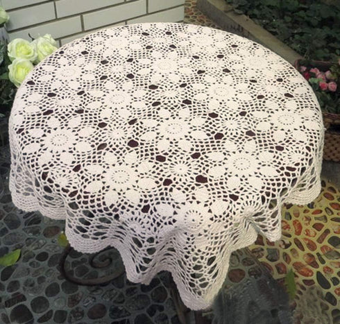 Damanni Beige Cotton Handmade Crochet Lace Tablecloth Doilies - Square, 31 Inch by 31 Inch