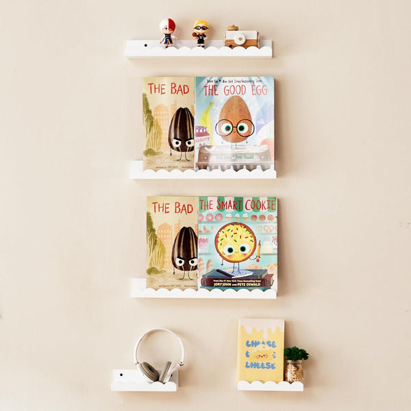 Nursery Book Shelves, 5-Pack Wood Floating Book Shelves for Wall,16.5 Inch Scalloped