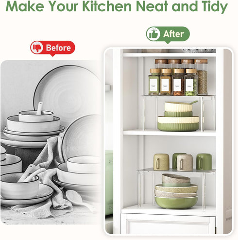 Set 2 11.7" 7.7" 6.3" Delamu Clear Kitchen Cabinet Organizer, of Acrylic Shelf Organizer for Cupboard Organizers