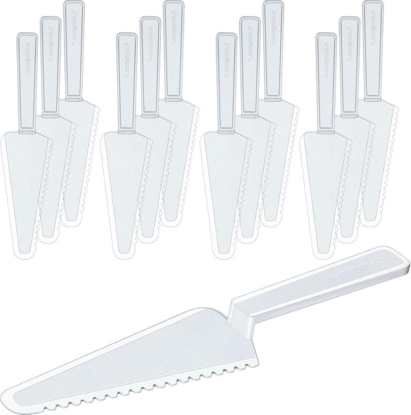 Suclain 50 Pieces Clear Disposable Plastic Cake Cutter, 9.1 Inch Serving Utensils for Kitchen Wedding