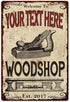 Personalized Woodshop Sign - Man Cave Metal Sign for Dad Woodworking Home Shop Decor (8 x 12 Matte Finish)