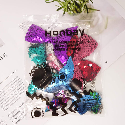 Honbay 6PCS Glitter Reversible Sequins Mermaid Tails Keychains, Party Favors for Mermaid Themed Party