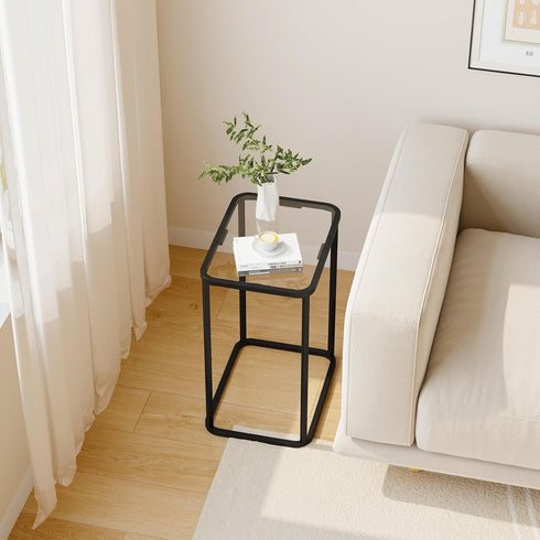 4 15.75 11.81 20.87 Inches, Garden you Glass Side Table, Rectangle End Table with Metal Frame, Modern Bedside Table