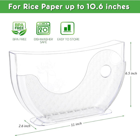 Rice Paper Water Bowl, Spring Roll Holder with Side Pocket for Rice Paper Wrappers, Summer Rolls Maker