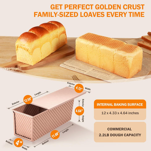 Gicyiit 13x4 inch, 2.2LB Pullman Loaf Pan with Lid, Premium Nonstick Sandwich Bread Loaf Pan for Homemade Sourdough